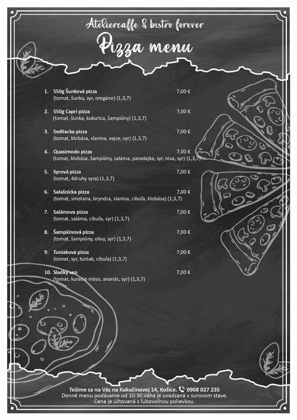 Jedálny lístok — pizza